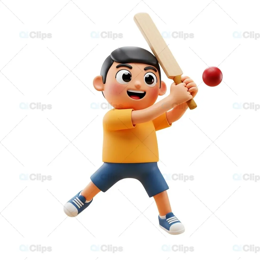 "3D Boy Playing Cricket"