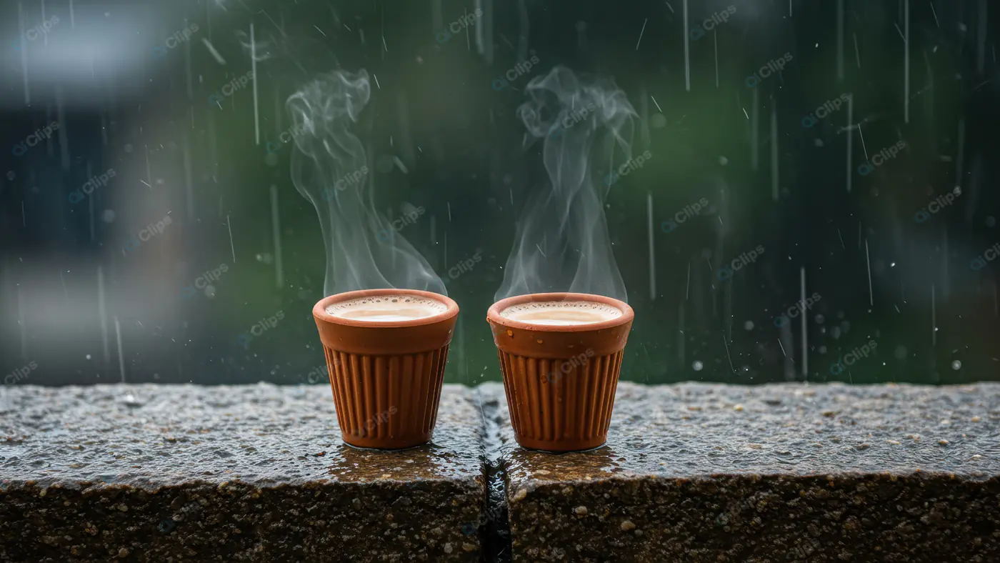 Steaming Hot Chai in Clay Cups During Rainy Season – Cozy Monsoon Vibes
