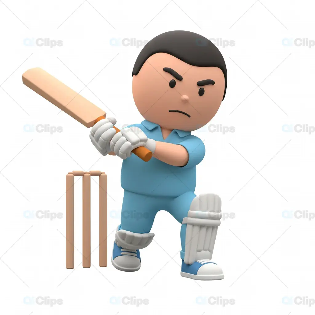 3D Cricket Batsman Ready-to-Strike Pose
