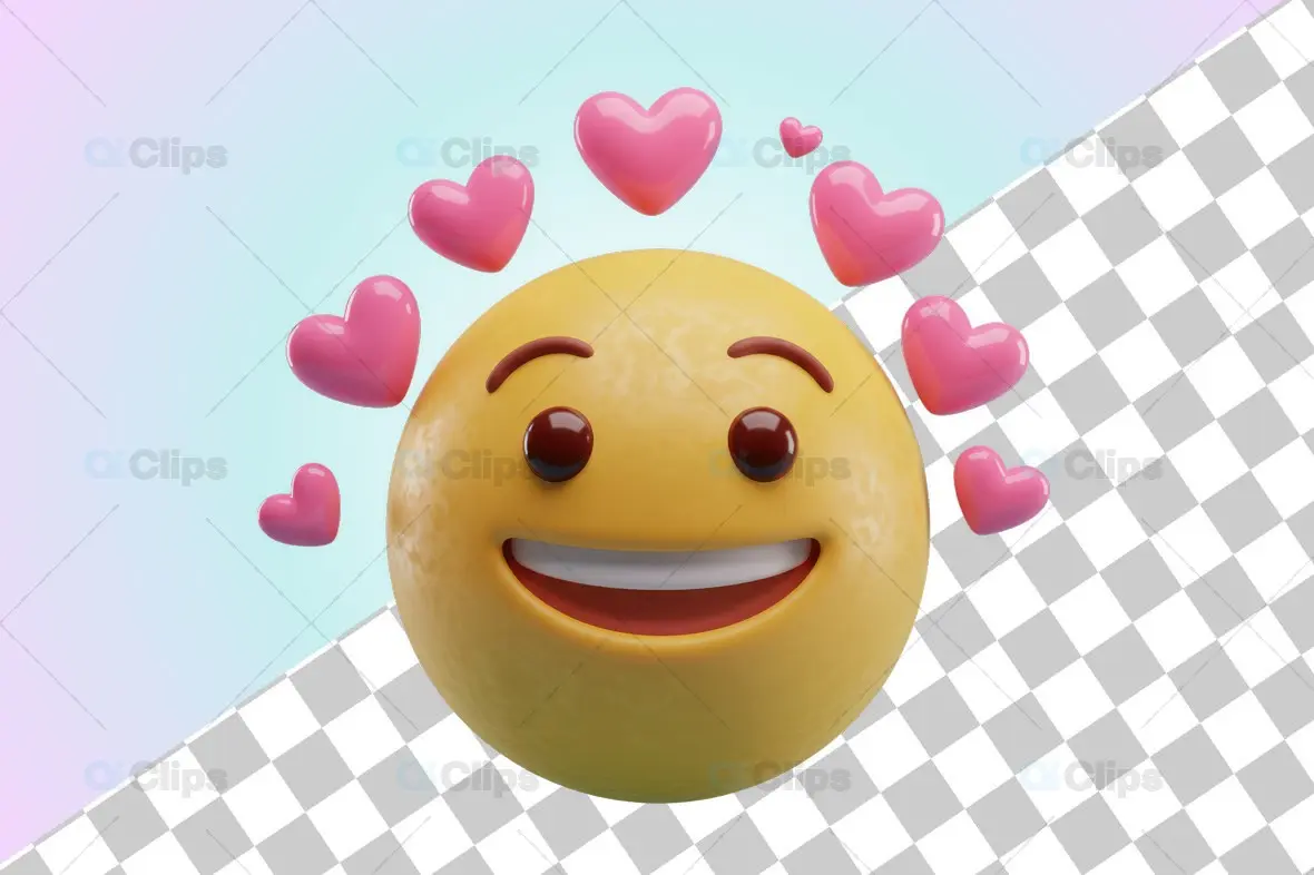 Smiling Emoji with Hearts - 3D Render
