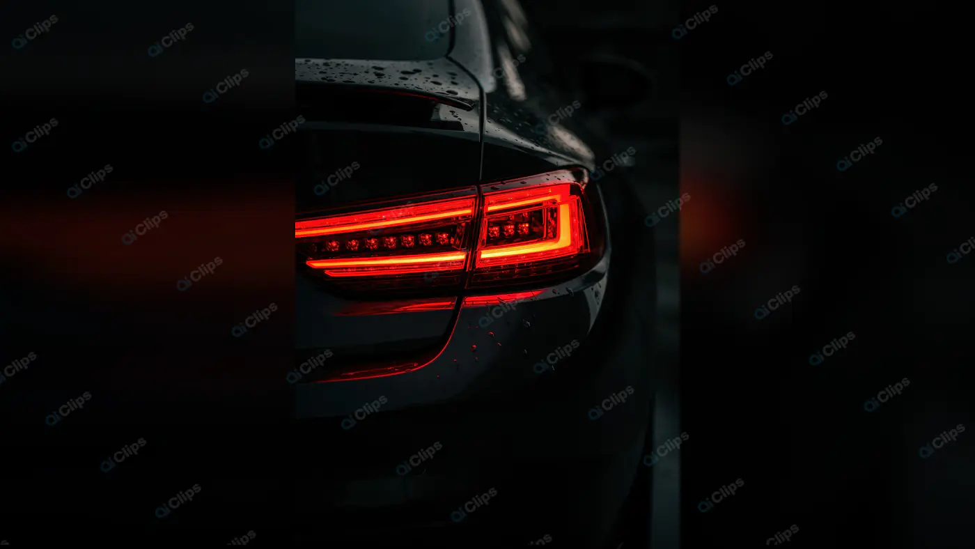 Luxury Car Taillight Close-Up with Red LED Glow at Night