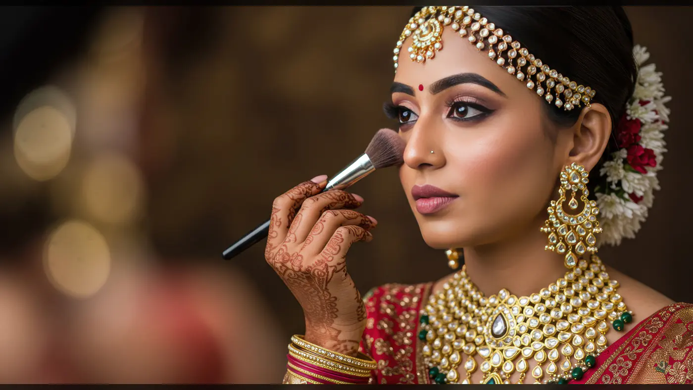Indian Bridal Makeup Close-Up – Elegant Bride with Traditional Jewelry