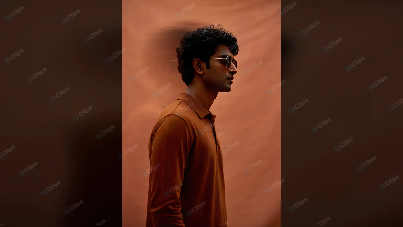 Stylish Young Indian Man in Sunglasses with Minimalist Brown Background