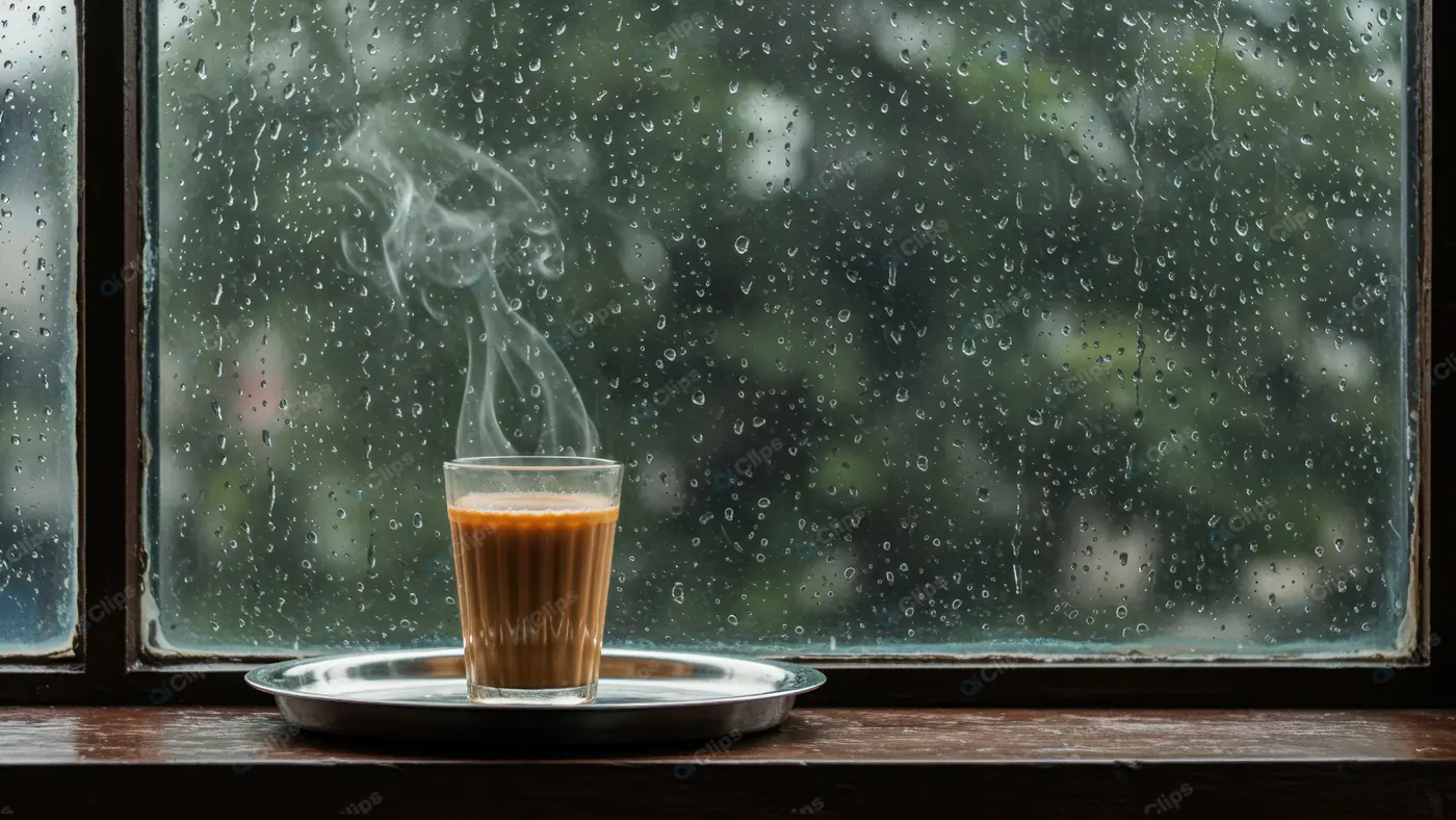 Hot Indian Masala Chai by Rainy Window – Monsoon Vibes Photo