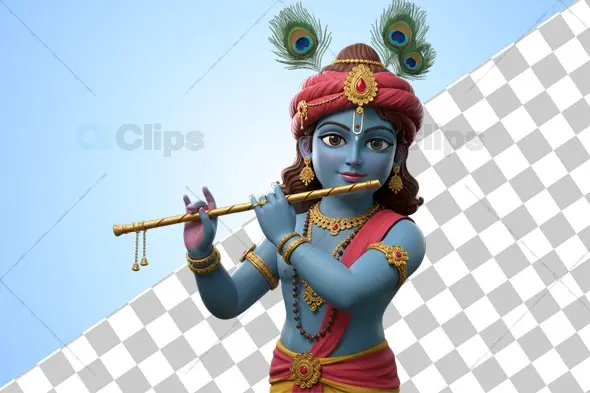 Lord Krishna Playing Flute - Divine 3D Illustration