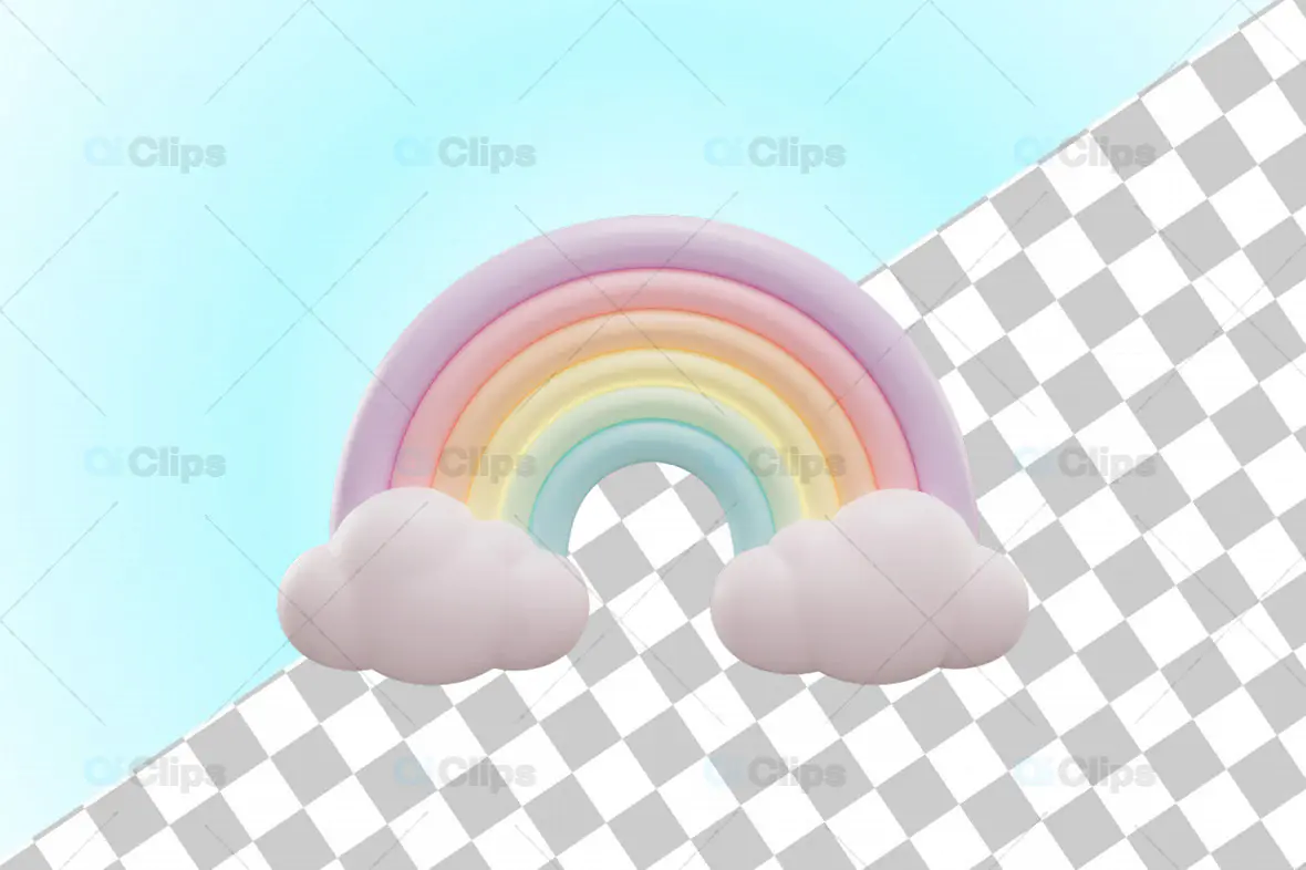 3D Pastel Rainbow with Clouds Illustration