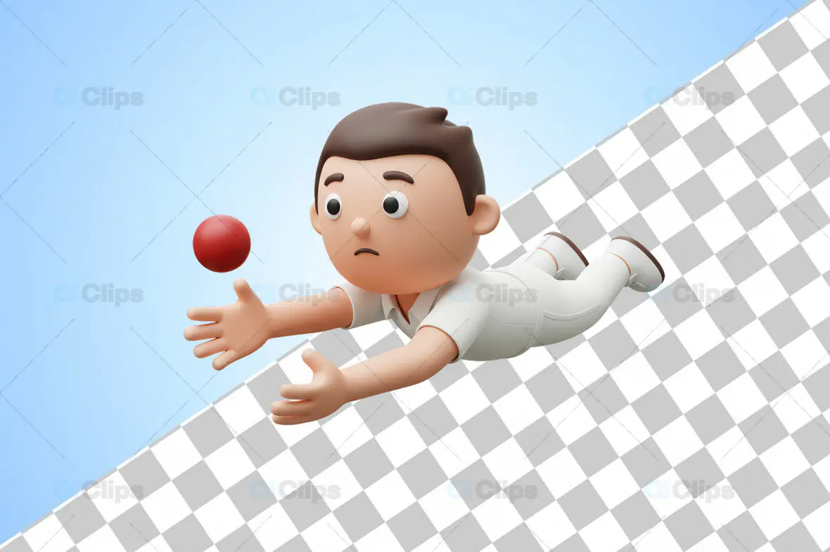 3D Diving Cricket Fielder Illustration