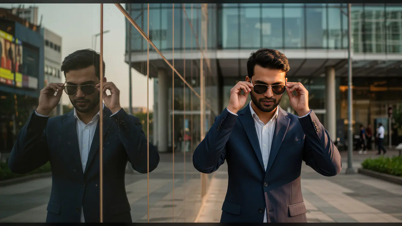 Confident Indian Businessman in Sunglasses – Modern Urban Corporate Look