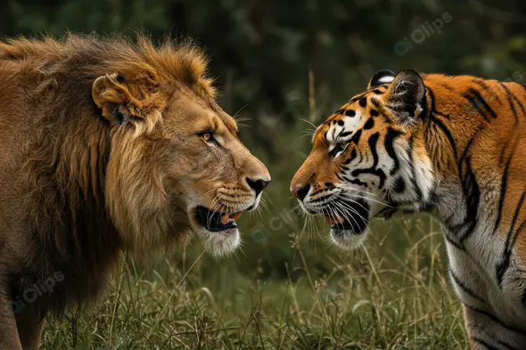 Intense Face-off Between a Lion and Tiger in the Wild Grasslands