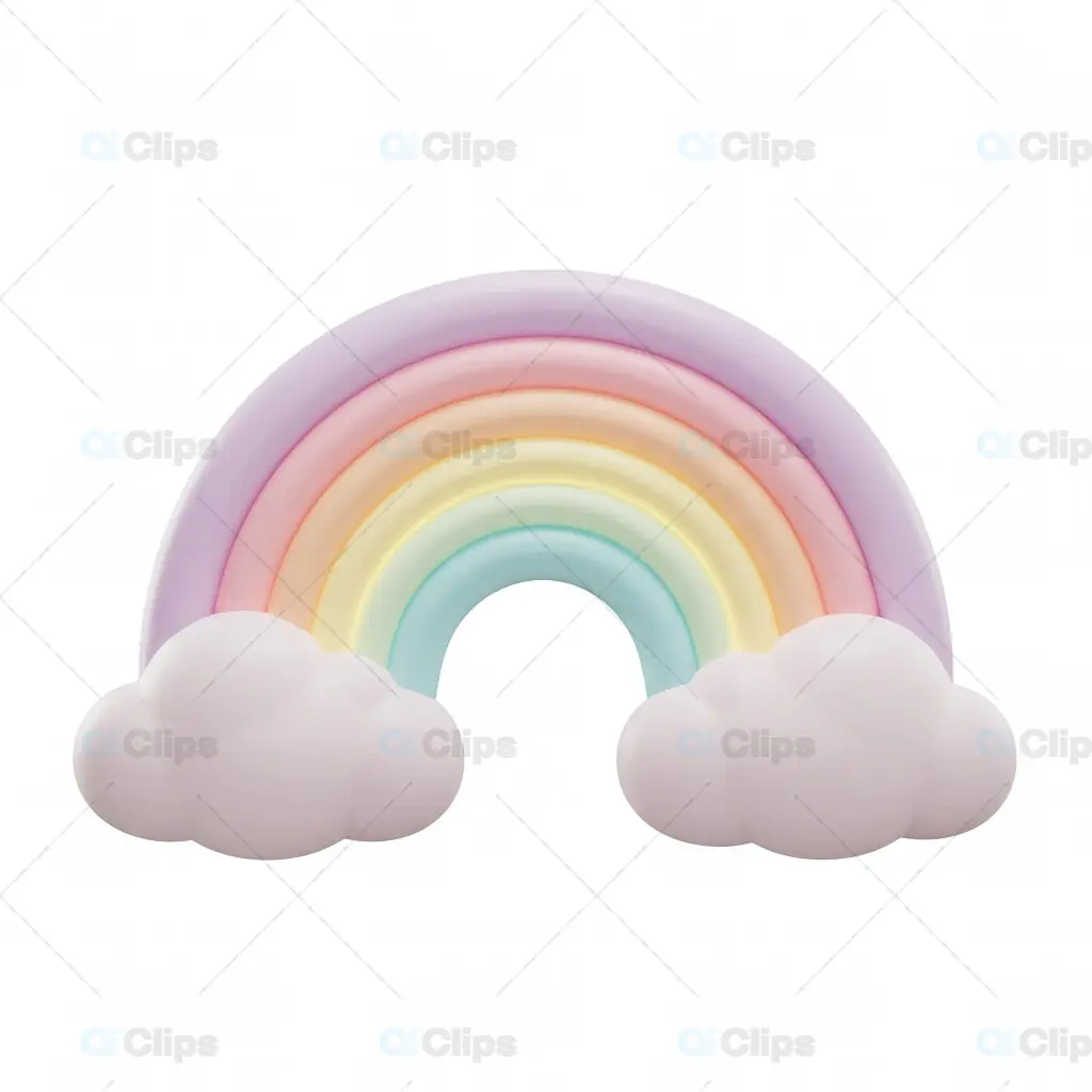 3D Pastel Rainbow with Clouds Illustration