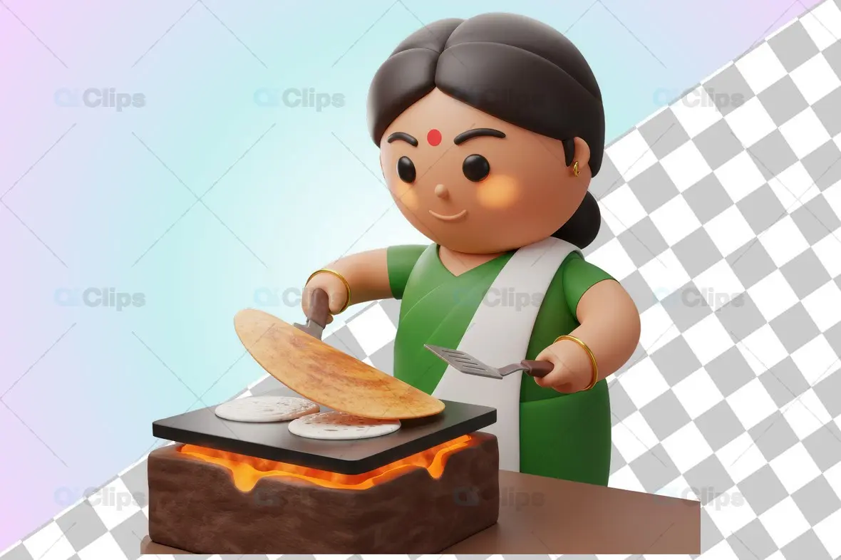 Traditional South Indian Woman Cooking Dosa