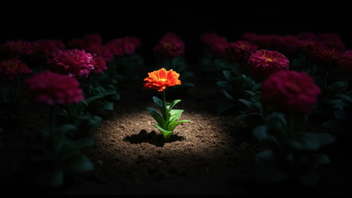 Single Bloom Standing Out in a Garden of Flowers