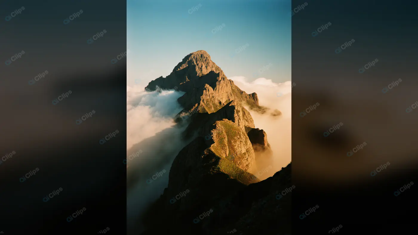 Majestic Mountain Peak Above Clouds at Sunrise