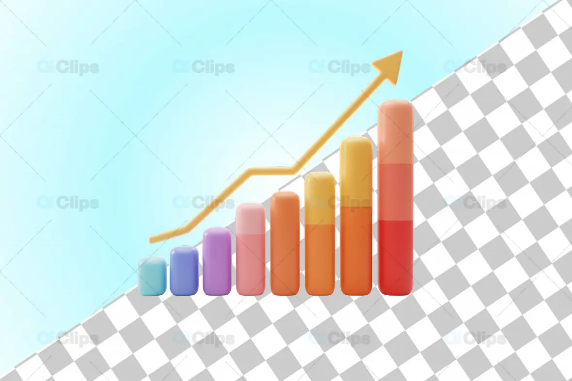 3D Growth Chart with Arrow Icon