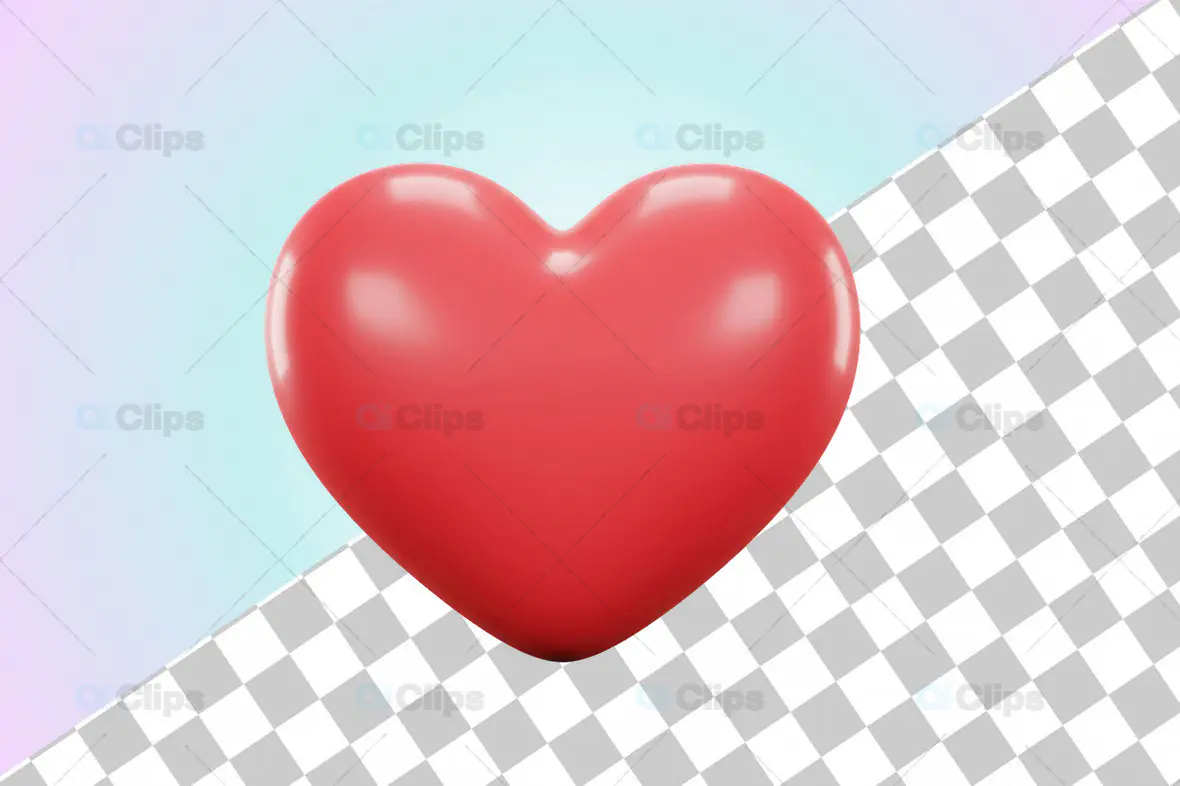 3D Glossy Red Heart Transparent Background