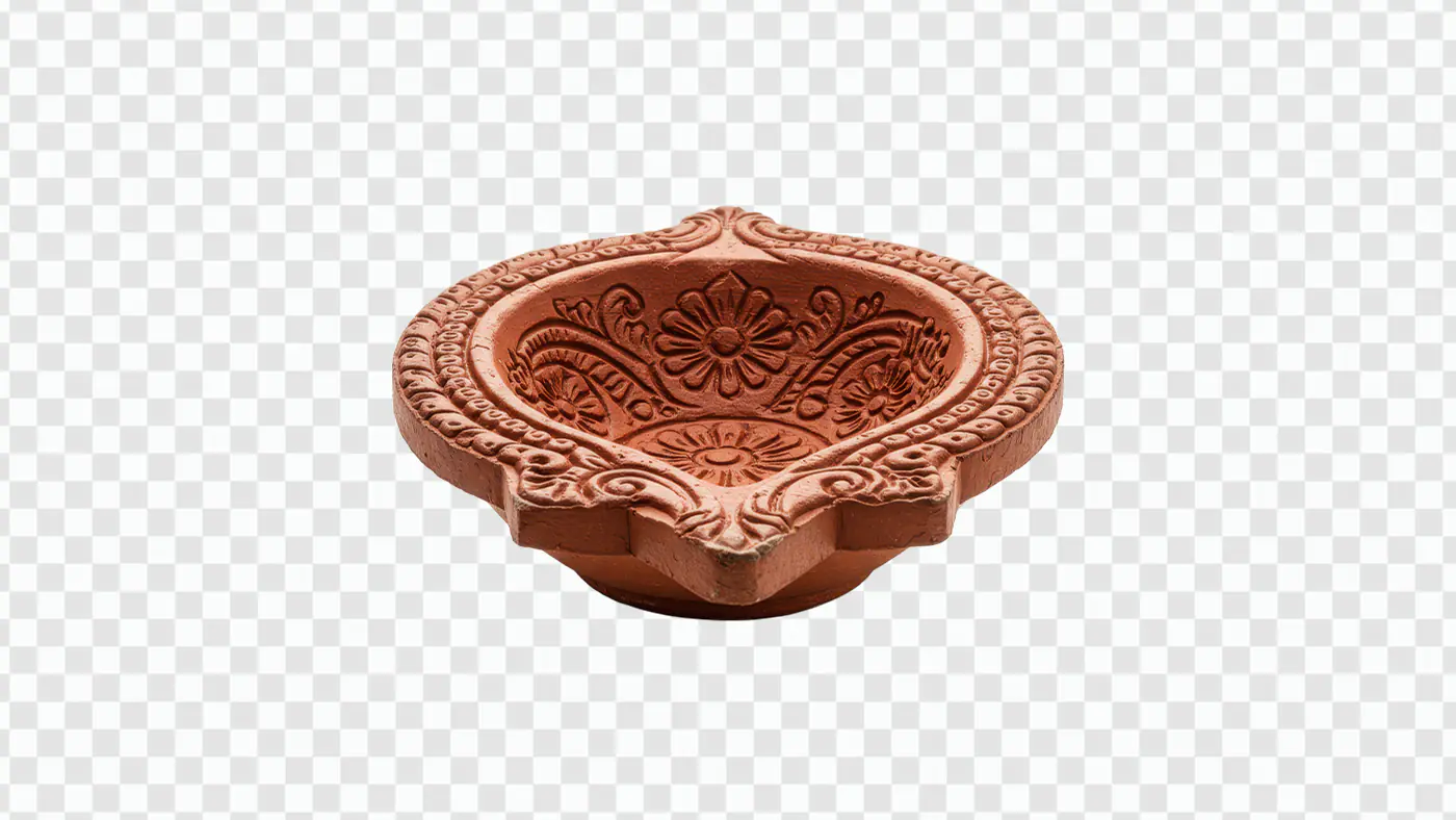 Handcrafted Indian Clay Diya with Floral Design for Diwali