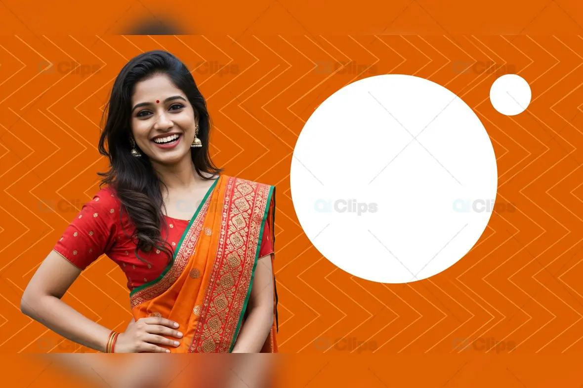Smiling Indian Woman in Traditional Saree with Copy Space