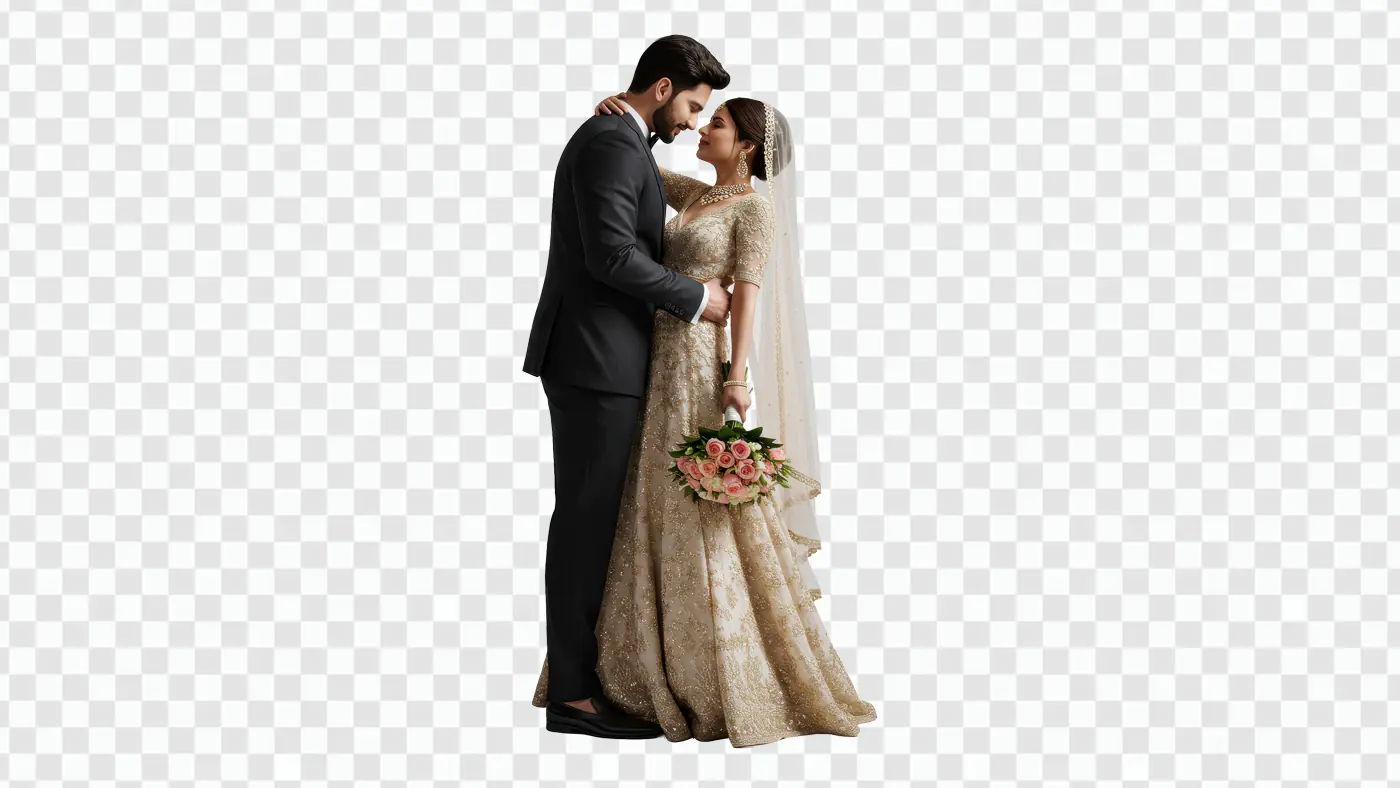Elegant Indian Bride and Groom PNG for Wedding Invitations & Digital Art