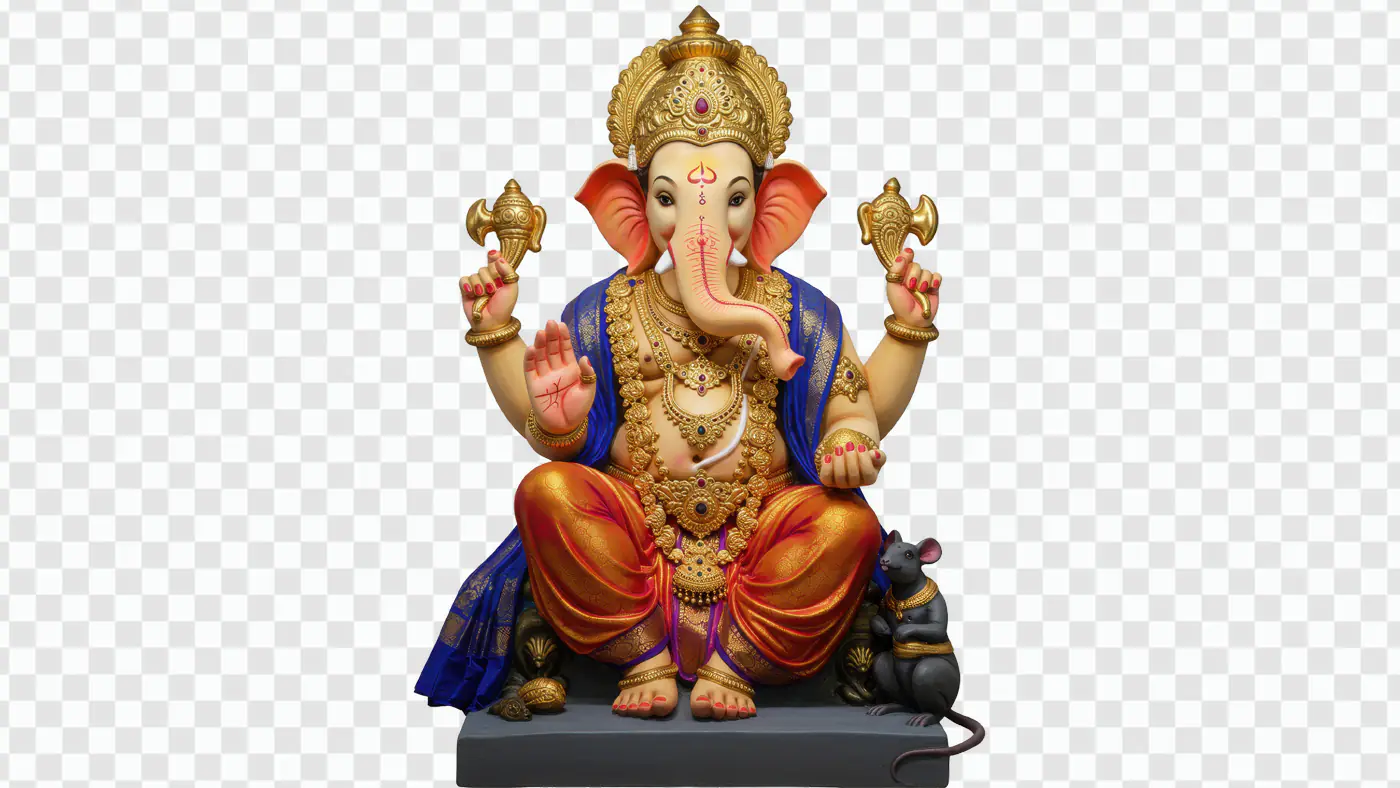 Ornate Ganesha Statue with Blue Drape