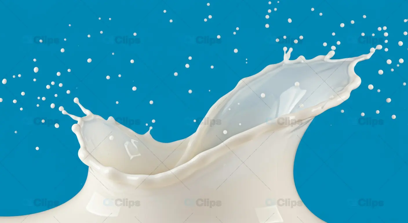 Dynamic Milk Splash with Droplets on Vibrant Blue Background