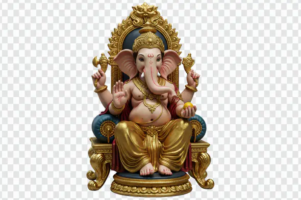 Intricate Ganesha Idol on Golden Throne