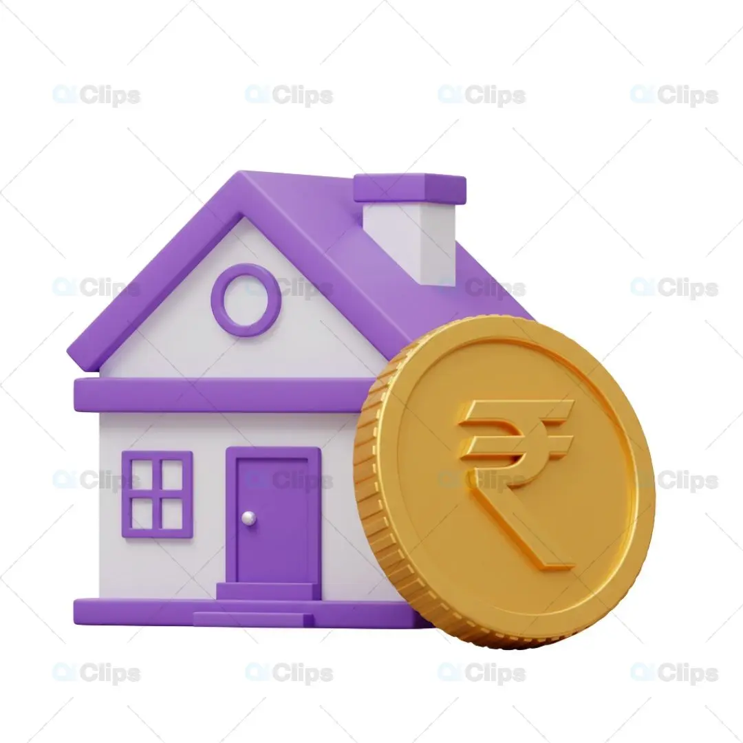 3D Home Loan and Real Estate Investment Illustration with Rupee Symbol
