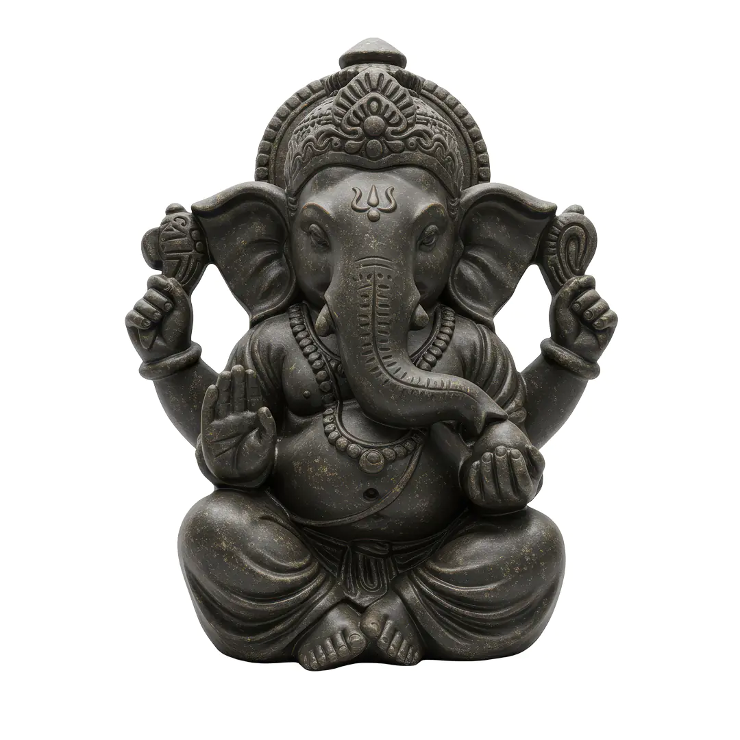 Wooden Ganesha Idol PNG – Traditional Ganpati Transparent Clipart