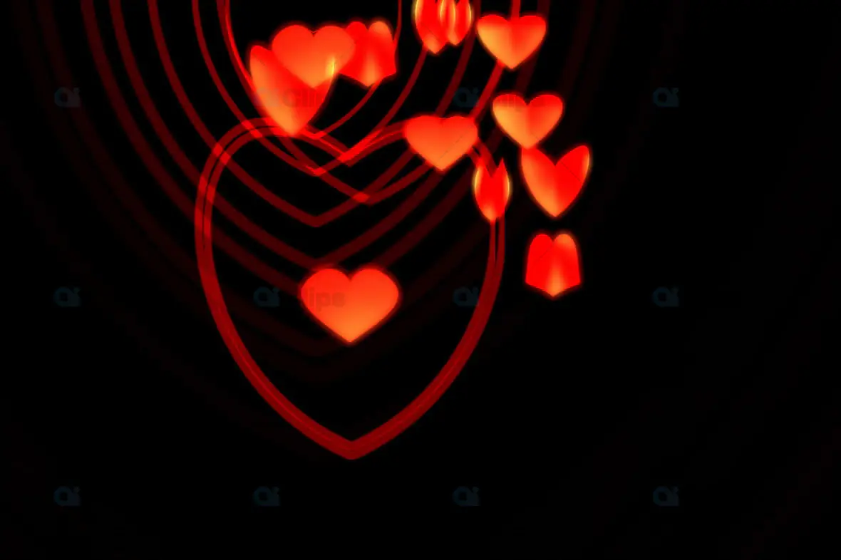 Glowing Red Heart Lines with Floating Hearts on Black Background | AIClips