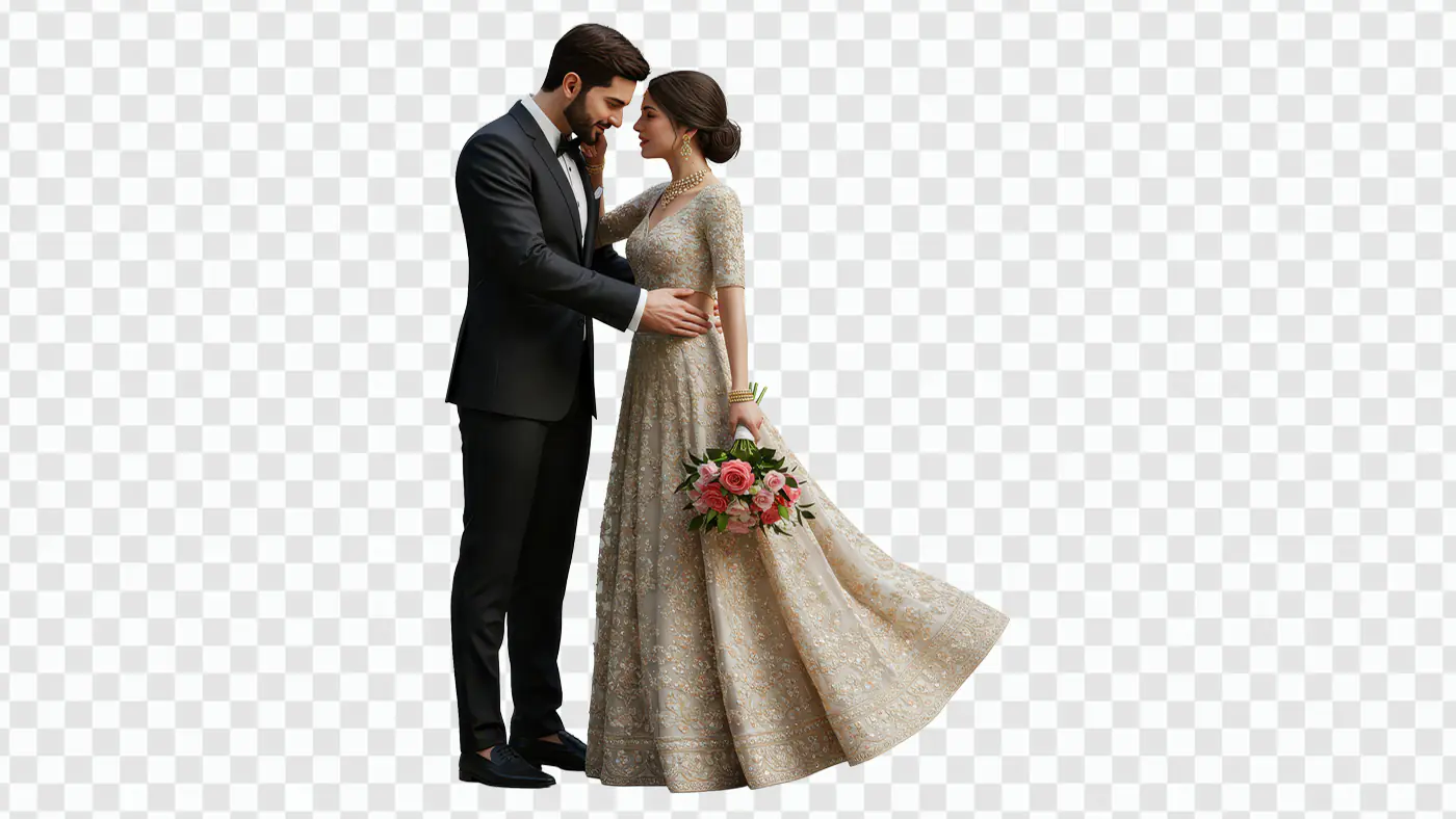 Romantic Indian Bride and Groom PNG for Wedding Invitations & Decor