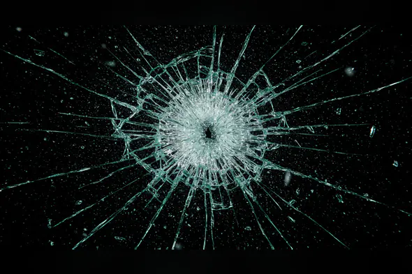 Broken Glass Texture with Bullet Hole Impact