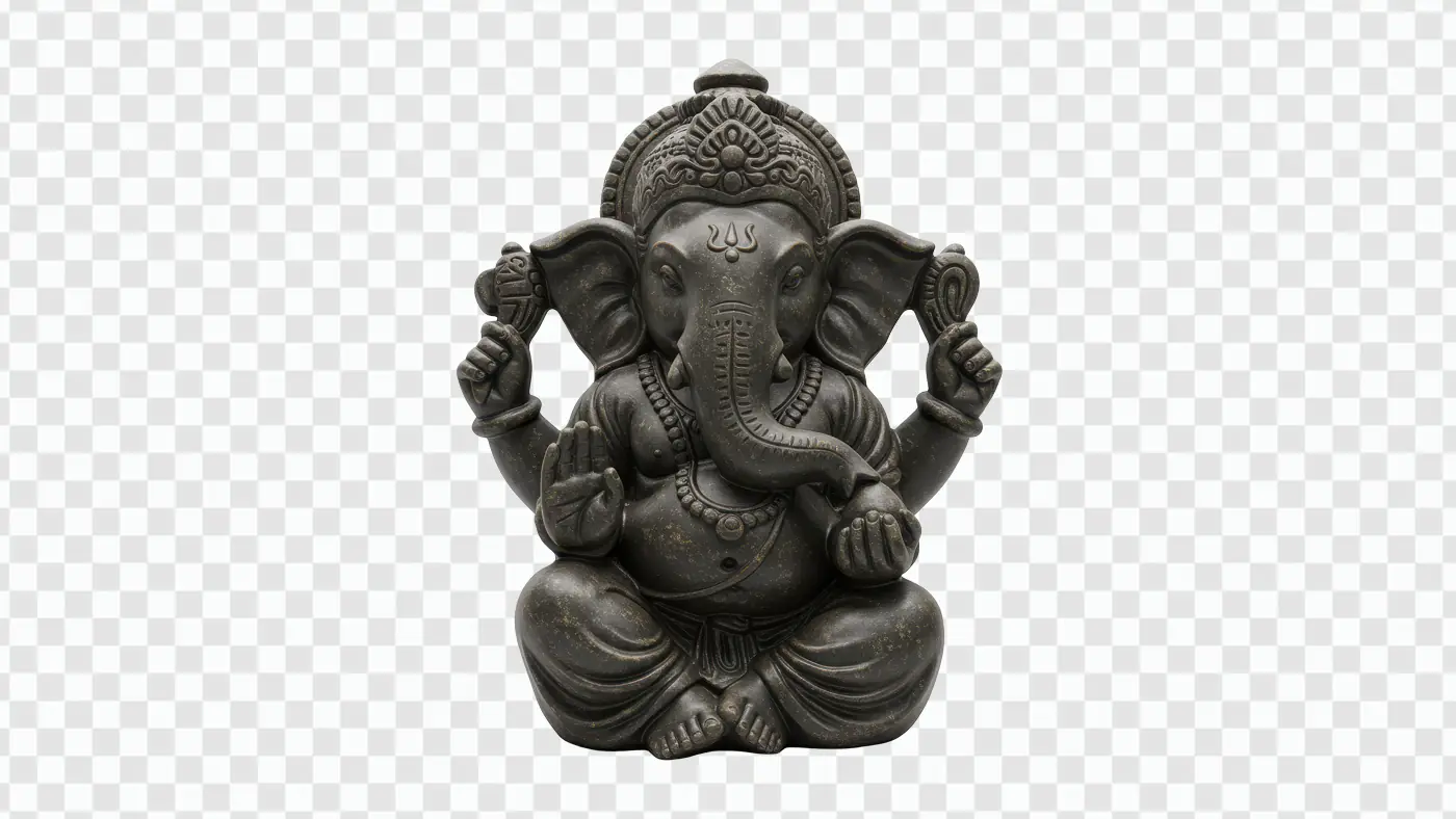 Wooden Ganesha Idol PNG – Traditional Ganpati Transparent Clipart