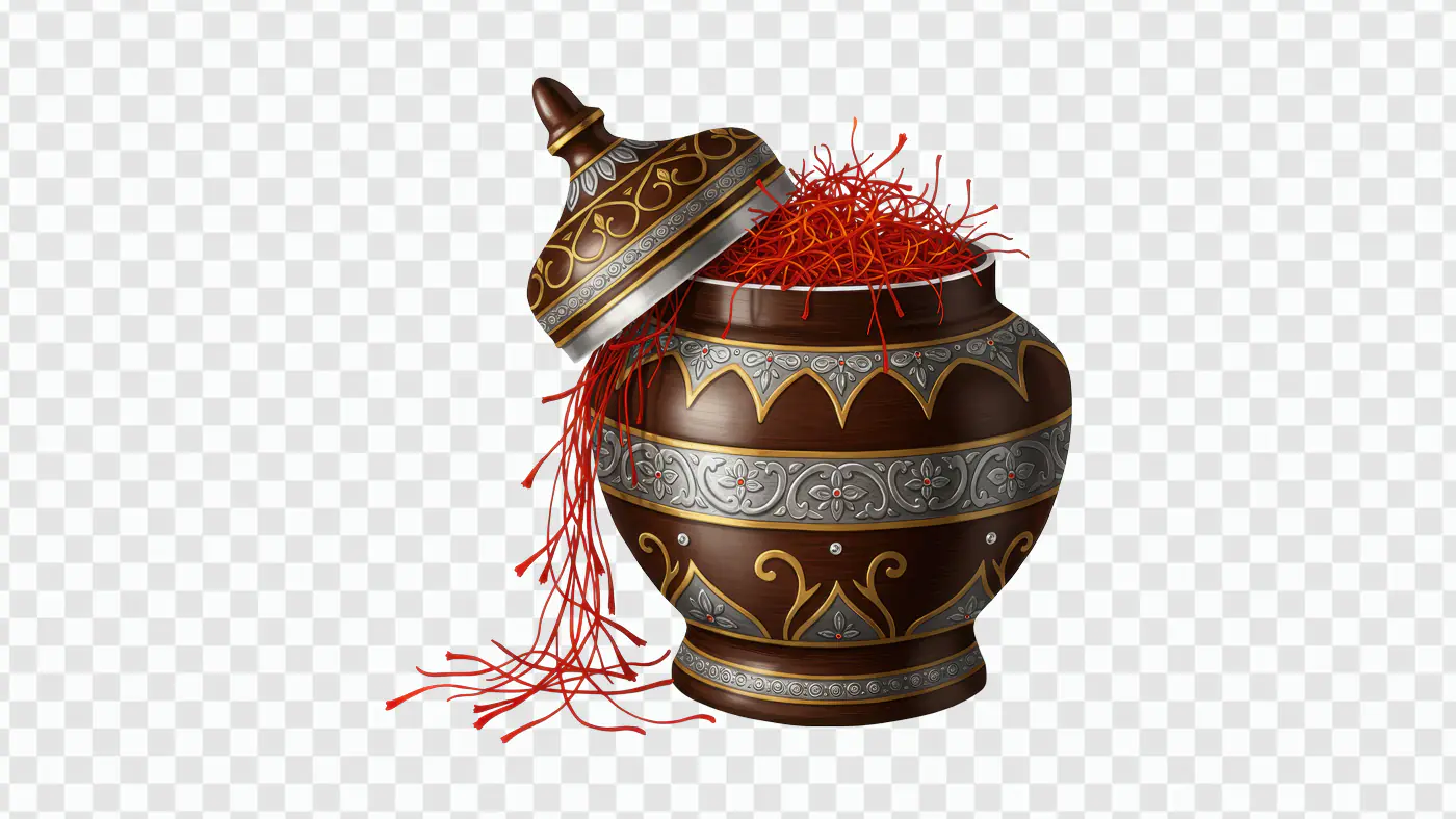 Luxury Saffron Threads in Ornate Jar – Premium Spice Concept for Indian Herbal Designs