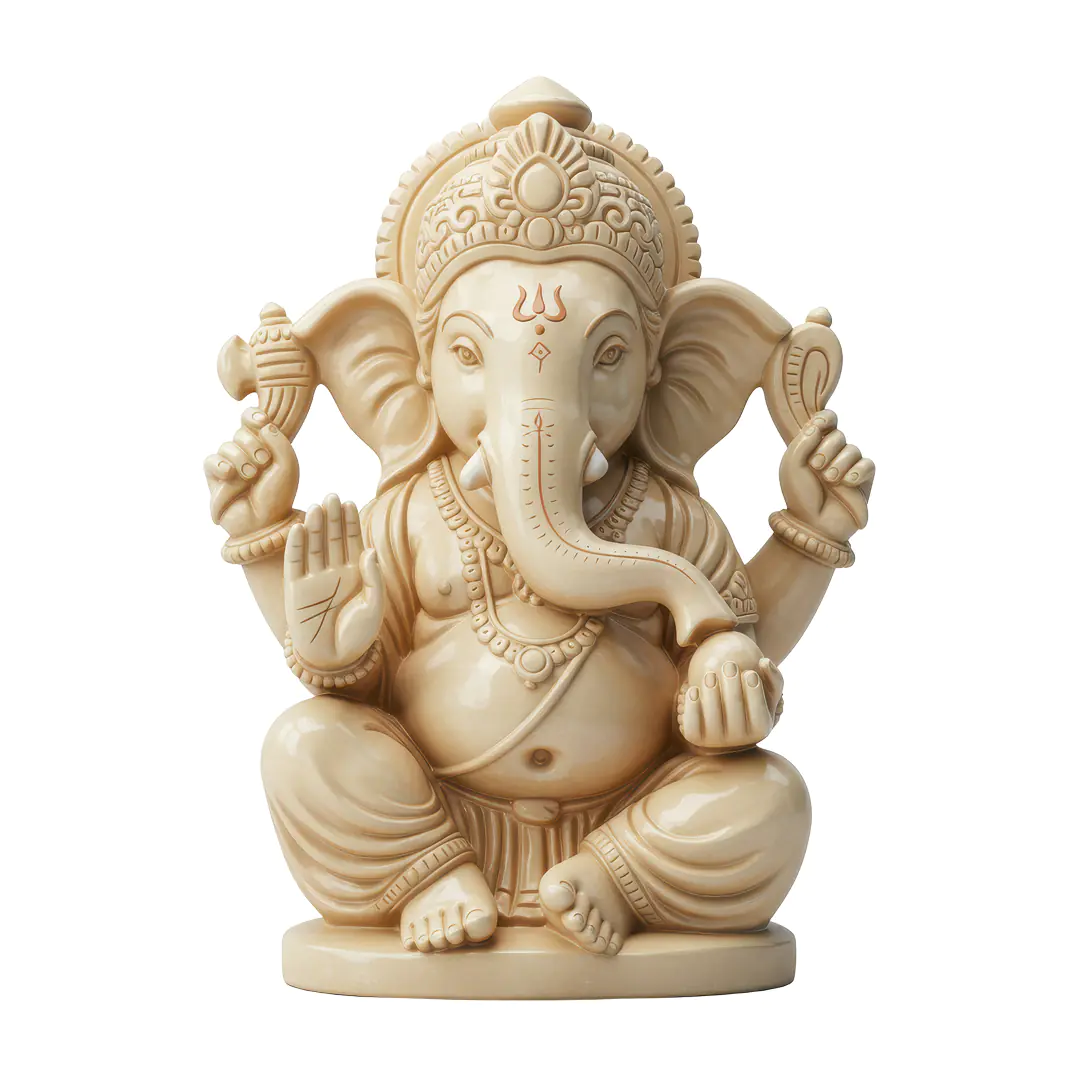 Ivory Ganesha Idol PNG – Elegant Ganpati Clipart with Transparent Background