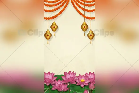 Diwali Festive Frame with Lanterns and Lotus Flowers