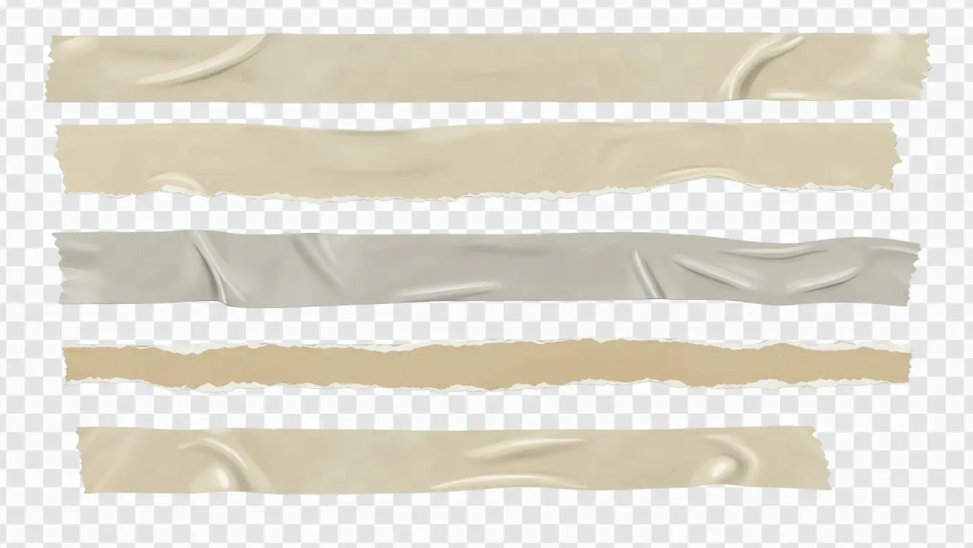 Long Wrinkled Tape PNG Set – Realistic Masking and Duct Tape Strips
