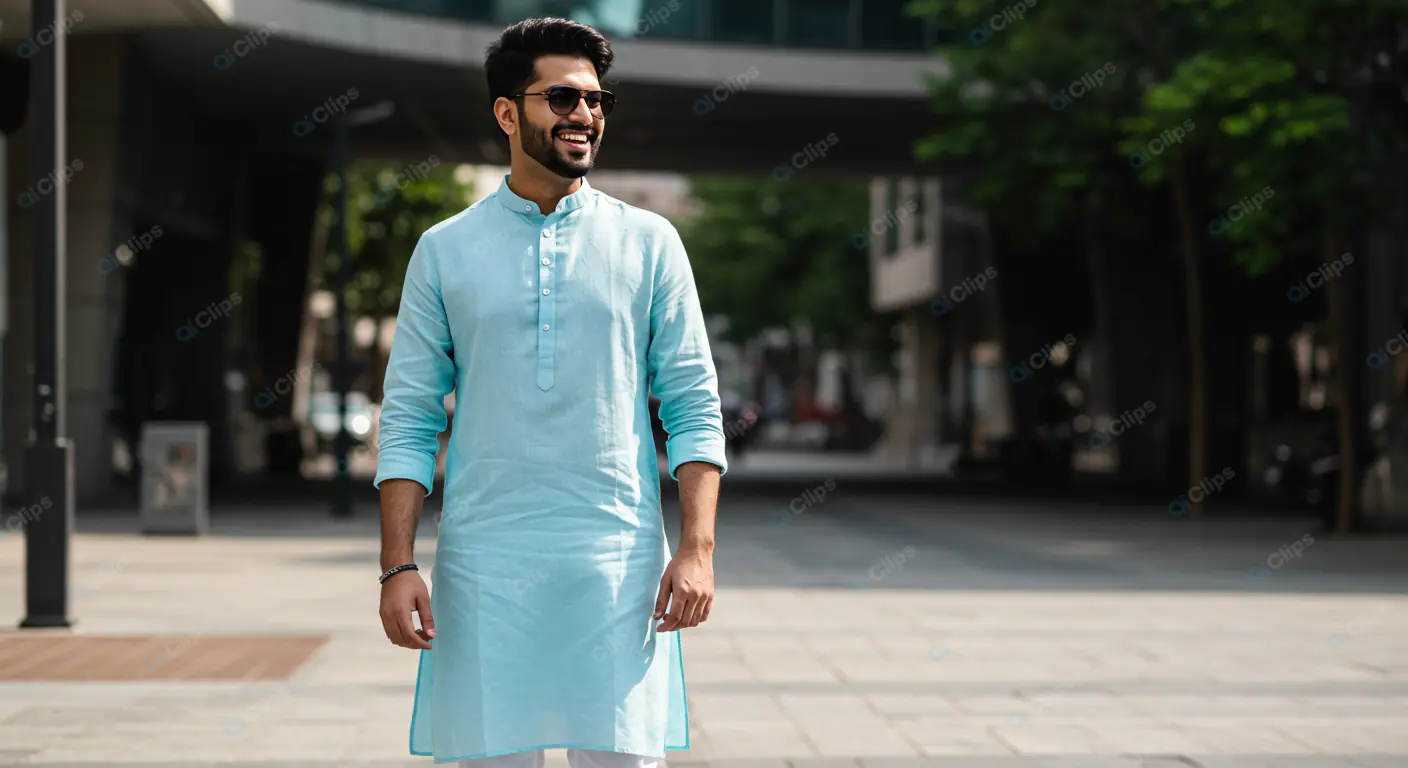 Stylish Man in Aqua Kurta