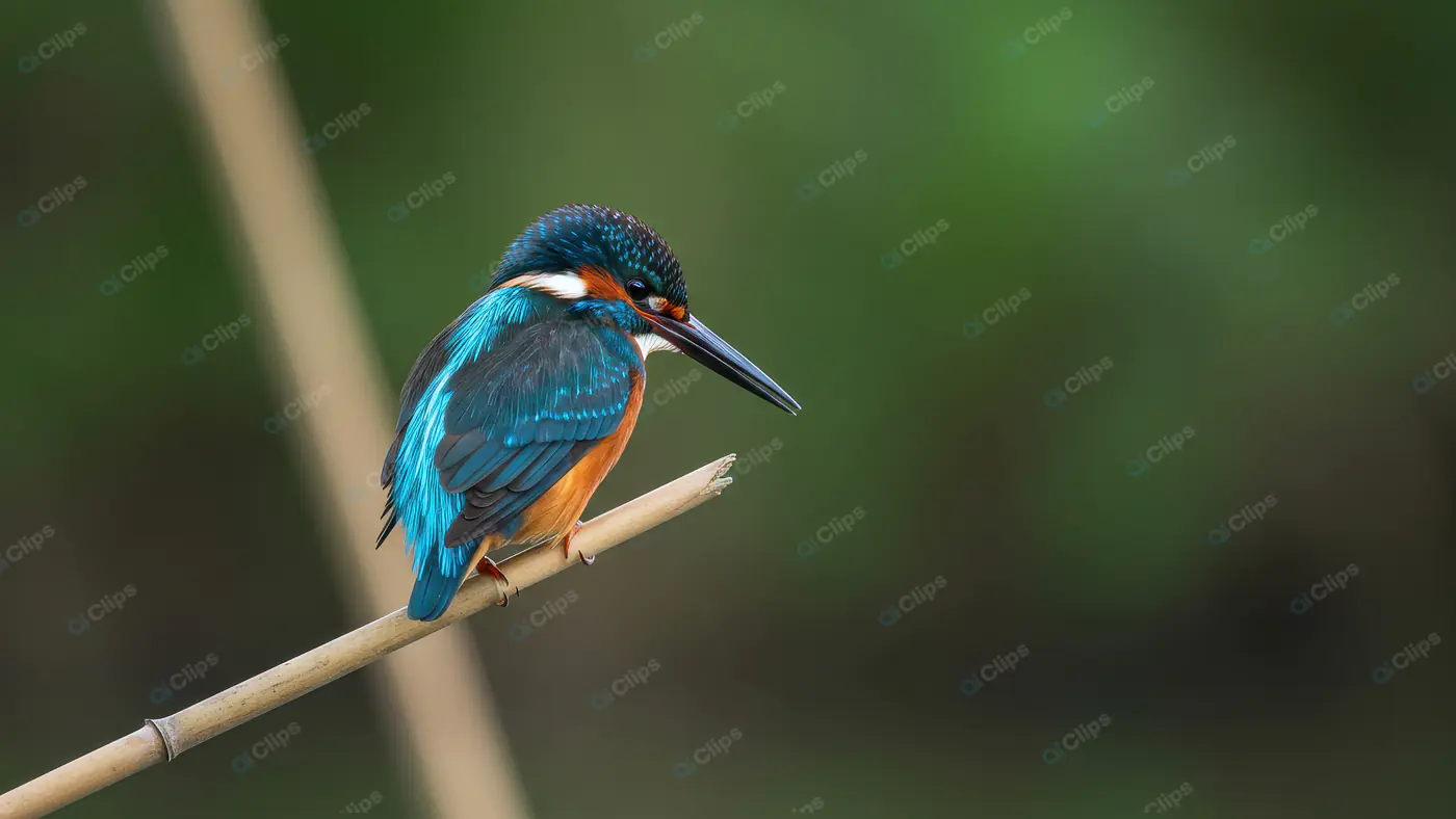 Colorful Indian Kingfisher Perched on Bamboo Stick in Natural Habitat