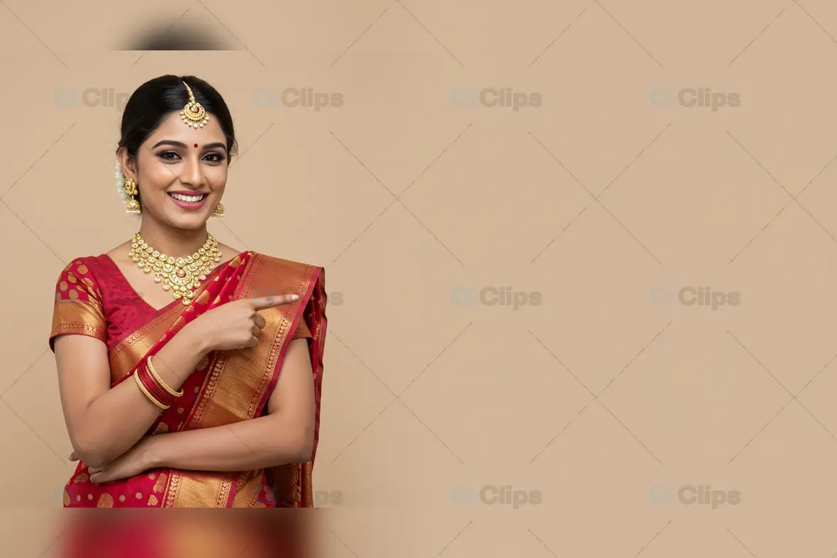 An Indian Woman Adorned in Traditional Saree and Exquisite Jewelry