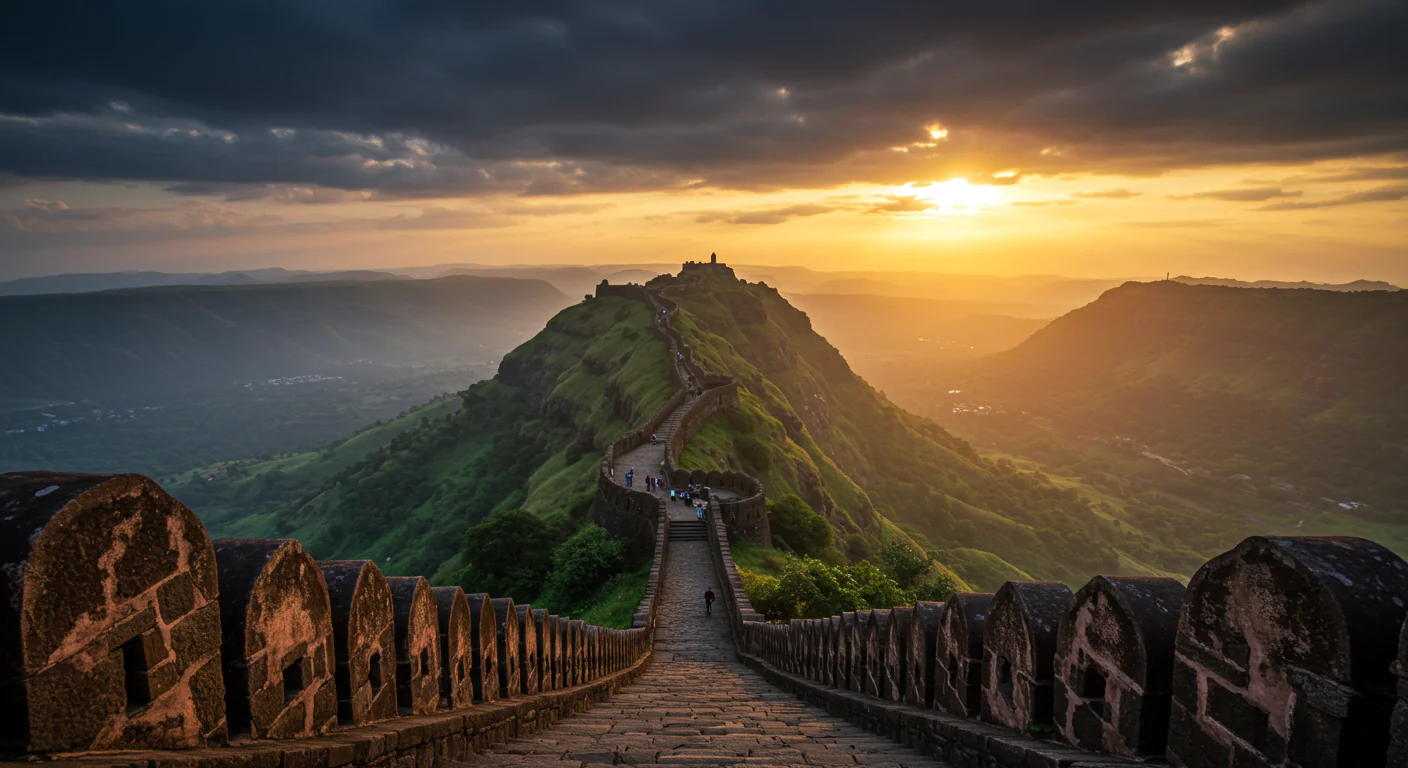 Scenic View of Indian Fort on Mountain at Sunset