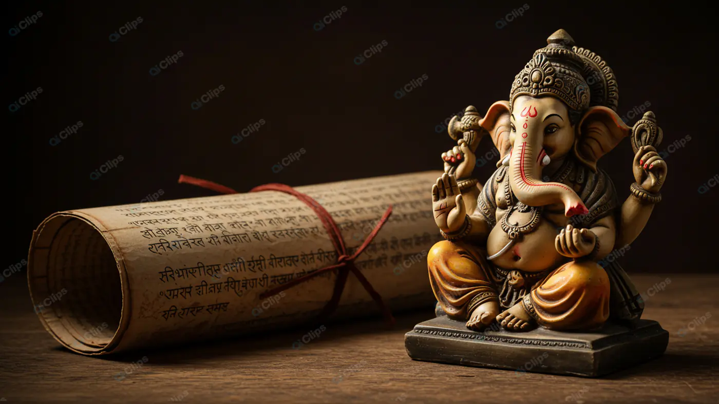 Sacred Ganesha with Ancient Scripture