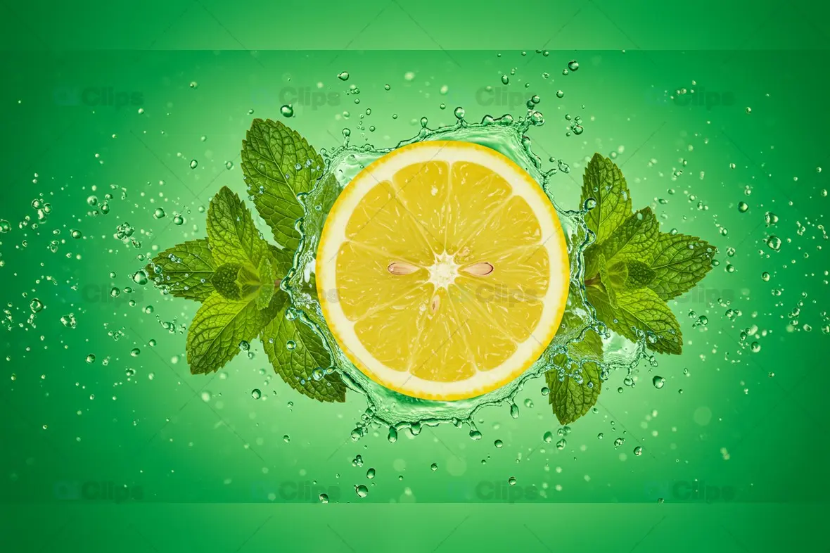 Vibrant Lemon Splash with Mint Leaves Stock Image