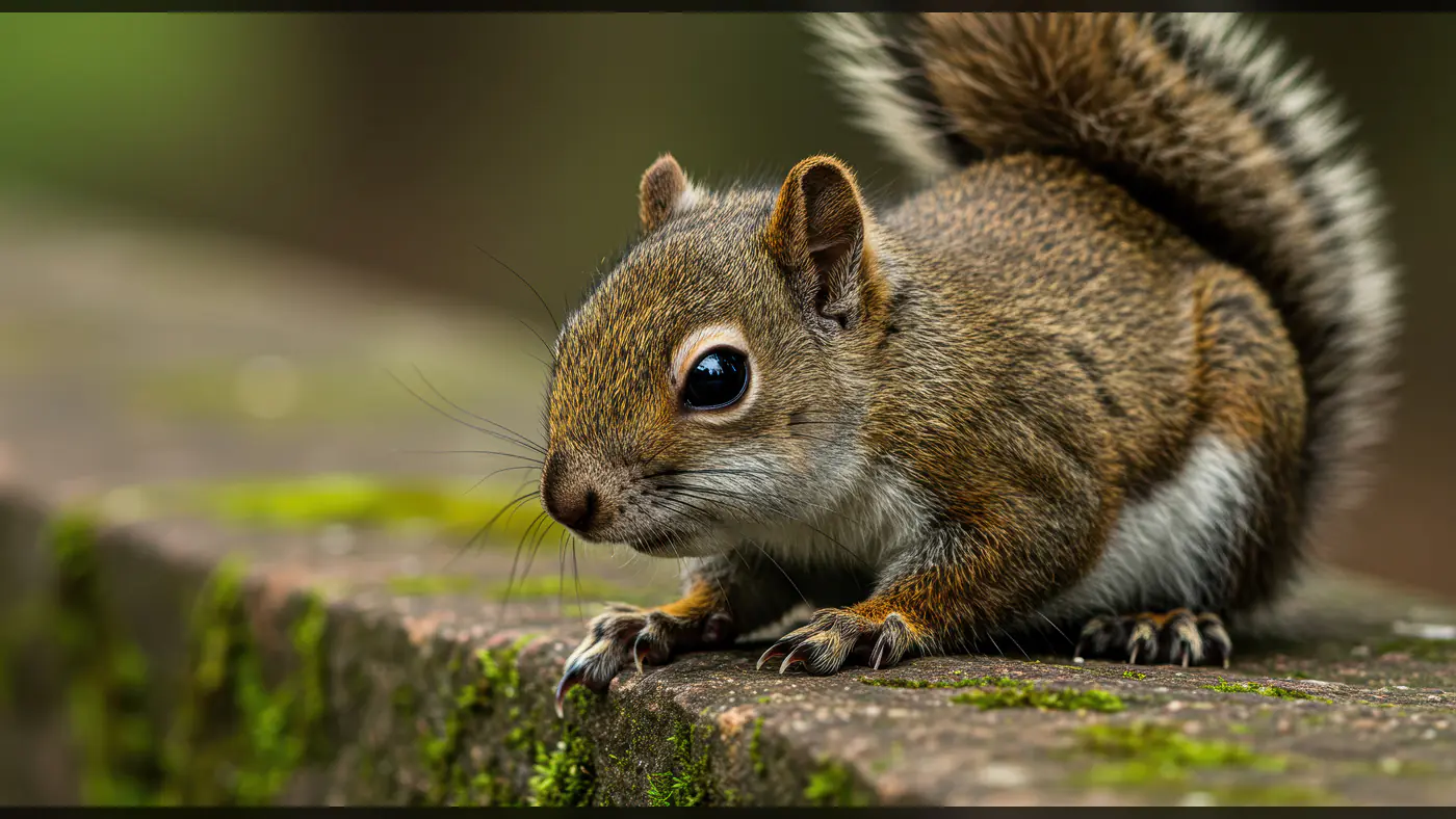 Close-Up of Alert Indian Squirrel on Mossy Stone Surface