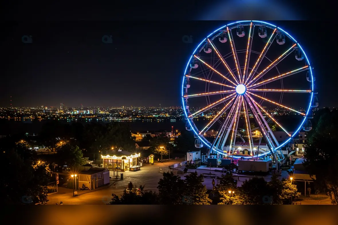 Vibrant Nighttime Ferris Wheel with Cityscape View