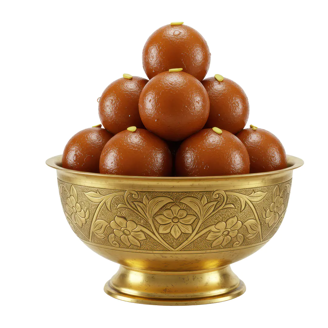 Laddu PNG in Golden Bowl – Indian Sweet Transparent Clipart