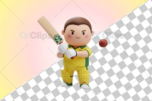Playful Australian Cricket Player 3D Illustration