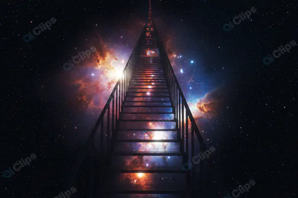 Stairway to the Galaxy with Cosmic Nebula Background