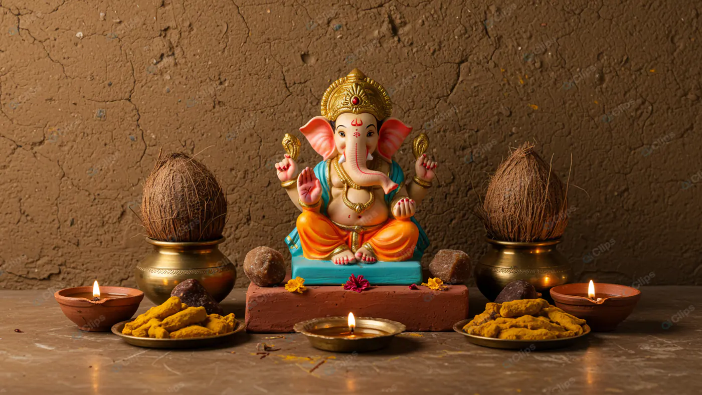 Ganesha Altar with Traditional Offerings