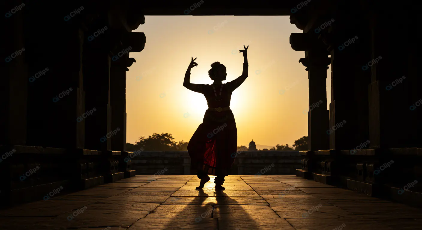Silhouette of Bharatanatyam Dancer at Sunset