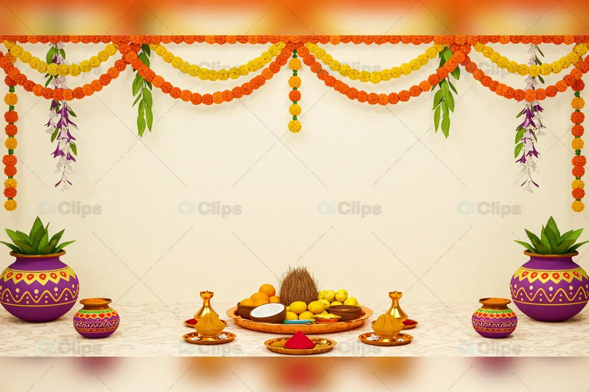 Traditional Kalash and Marigold Pooja Background