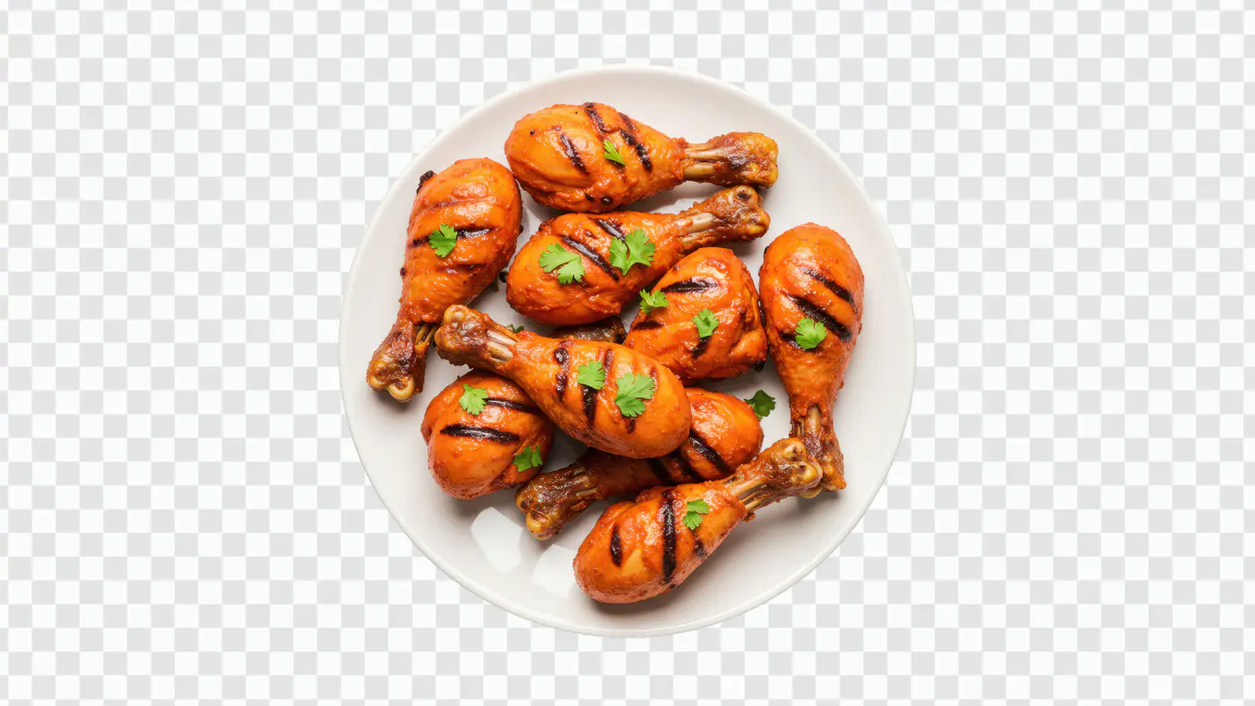 Spicy Indian Grilled Chicken Drumsticks PNG for Menus & Food Promotions